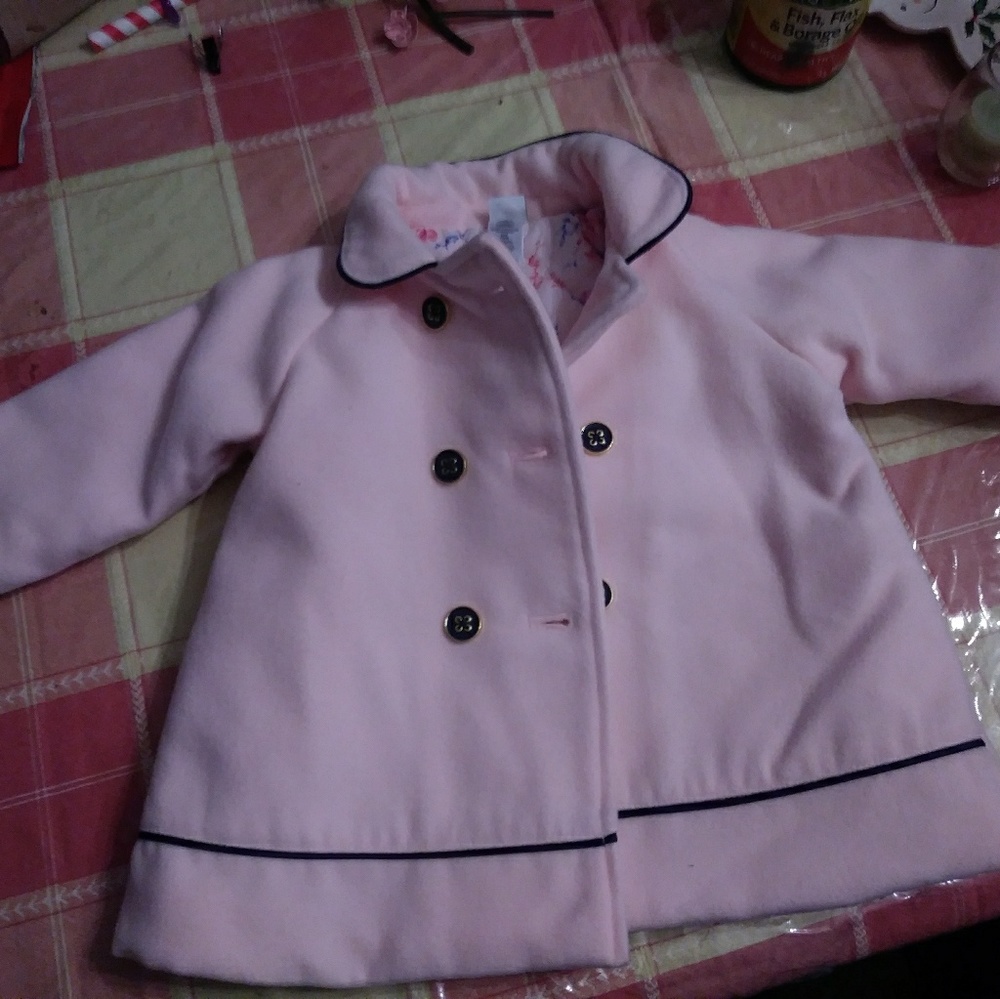Pink w black piping pea coat